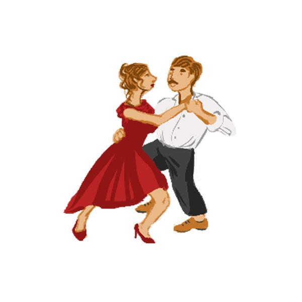 Drawn icon which represents a couple dancing Tango in Central Park
