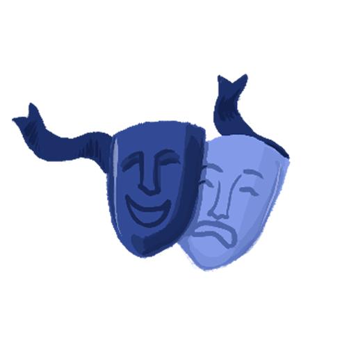 Icon featuring two theater masks, that represent Repertorio Espanol