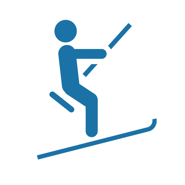 Blue-colored icon of a skier on a drag lift