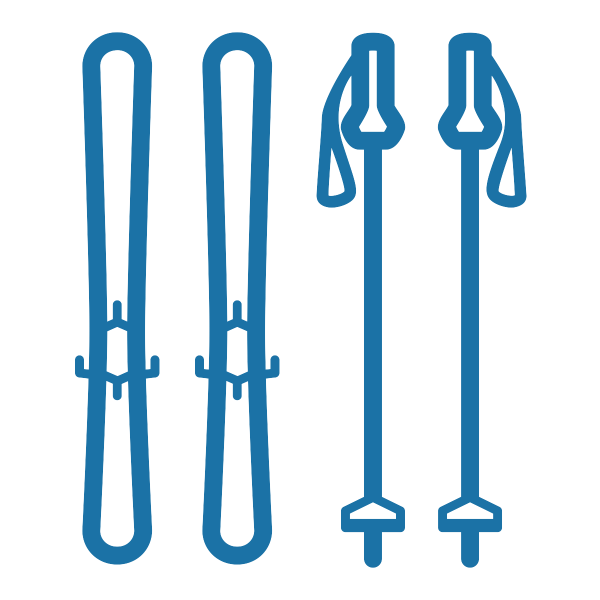 Een afbeelding van een ski-set in het blauw.