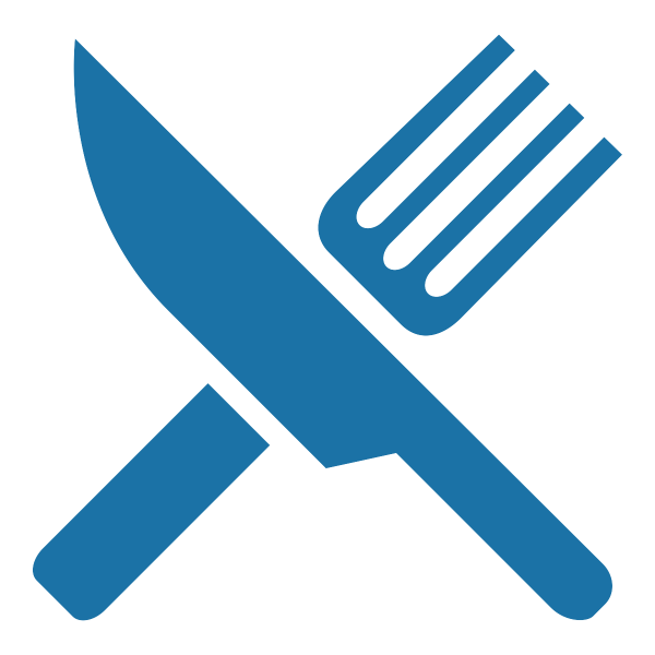Blue-colored icon of knife and fork