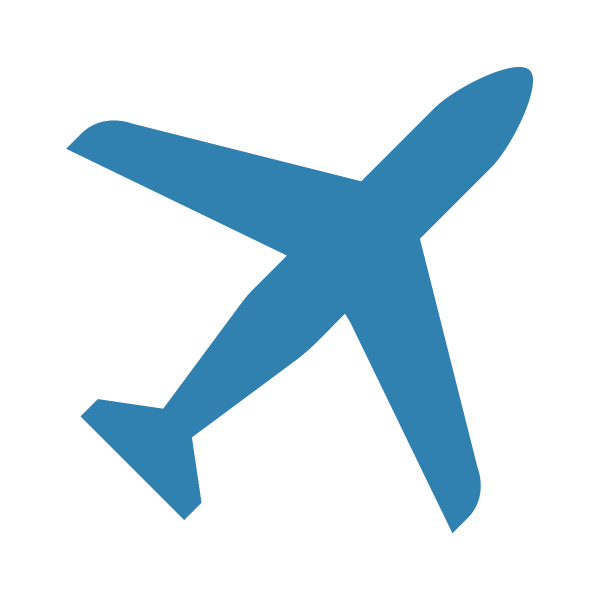 An icon of a plane, in the color blue