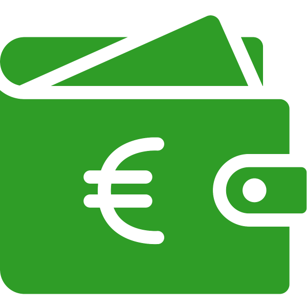 Green icon of a wallet with a euro sign