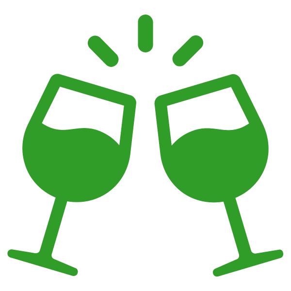 Green icon of wine glasses clinking