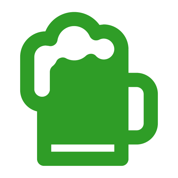Green icon of a pint glass with foaming beer