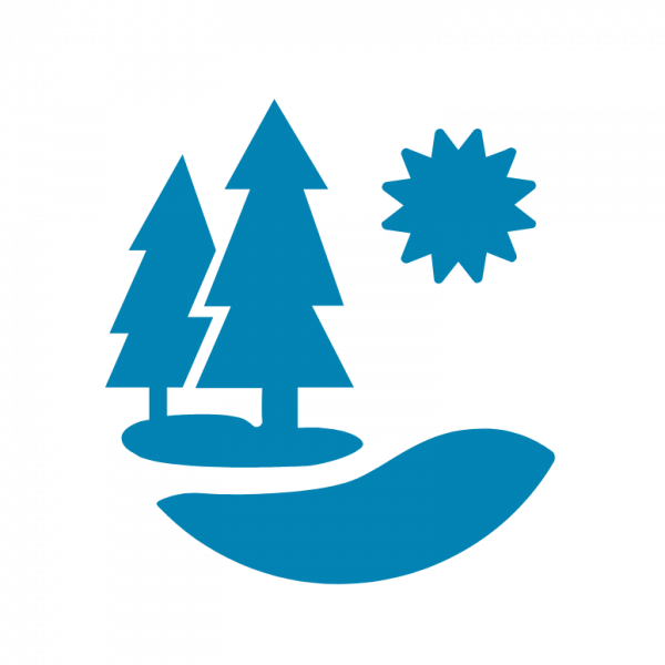 Park Lake with Sun Icon, in the colour blue