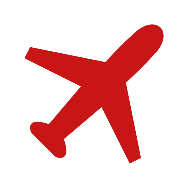 Red icon of a plane Red icon of a plane