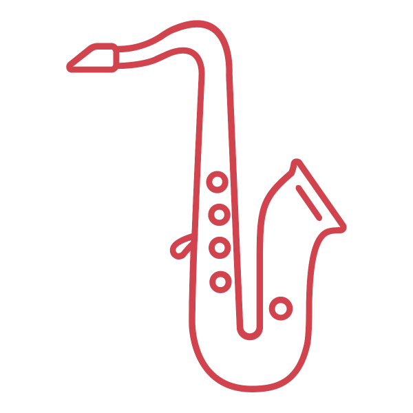 A red icon of a saxophone A red icon of a saxophone