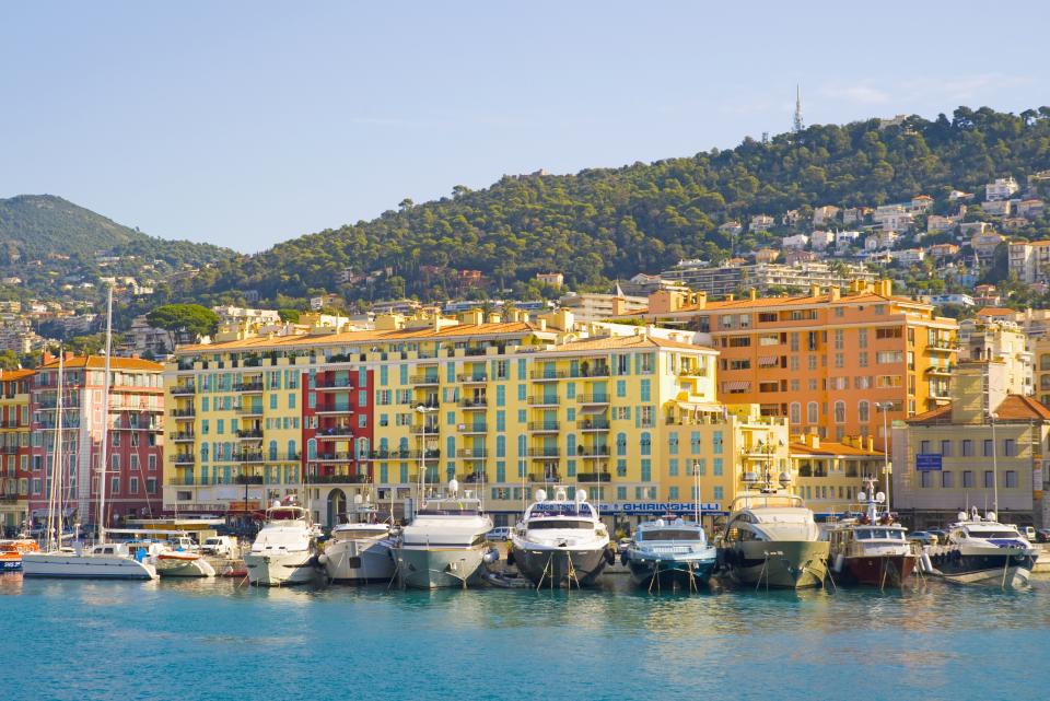 Nice Harbour, Cote d'Azur with ship and building in France
