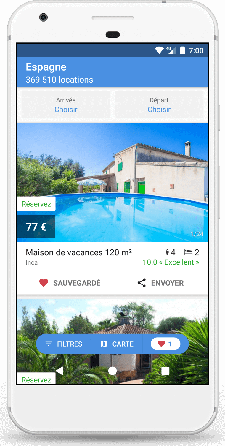 Application mobile HomeToGo HomeToGo Locations de vacances