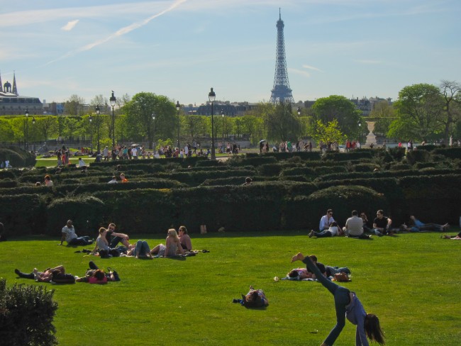 Les Jardins des Tuileries in Paris with Eiffel Tower