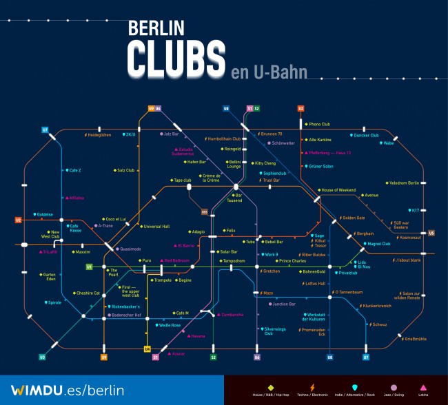 Mapa Berlin Clubs UBahn 