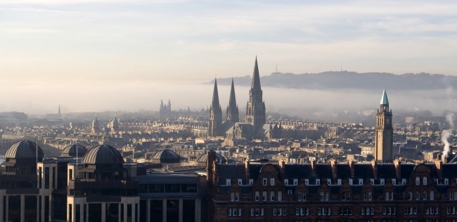 View across Edinburgh, Scotland with Princes Street