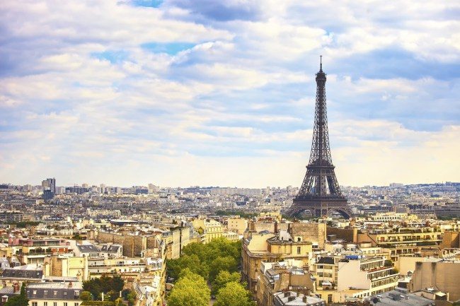 Eiffel Tower landmark, view from Arc de Triomphe. Paris cityscape. France, Europe.