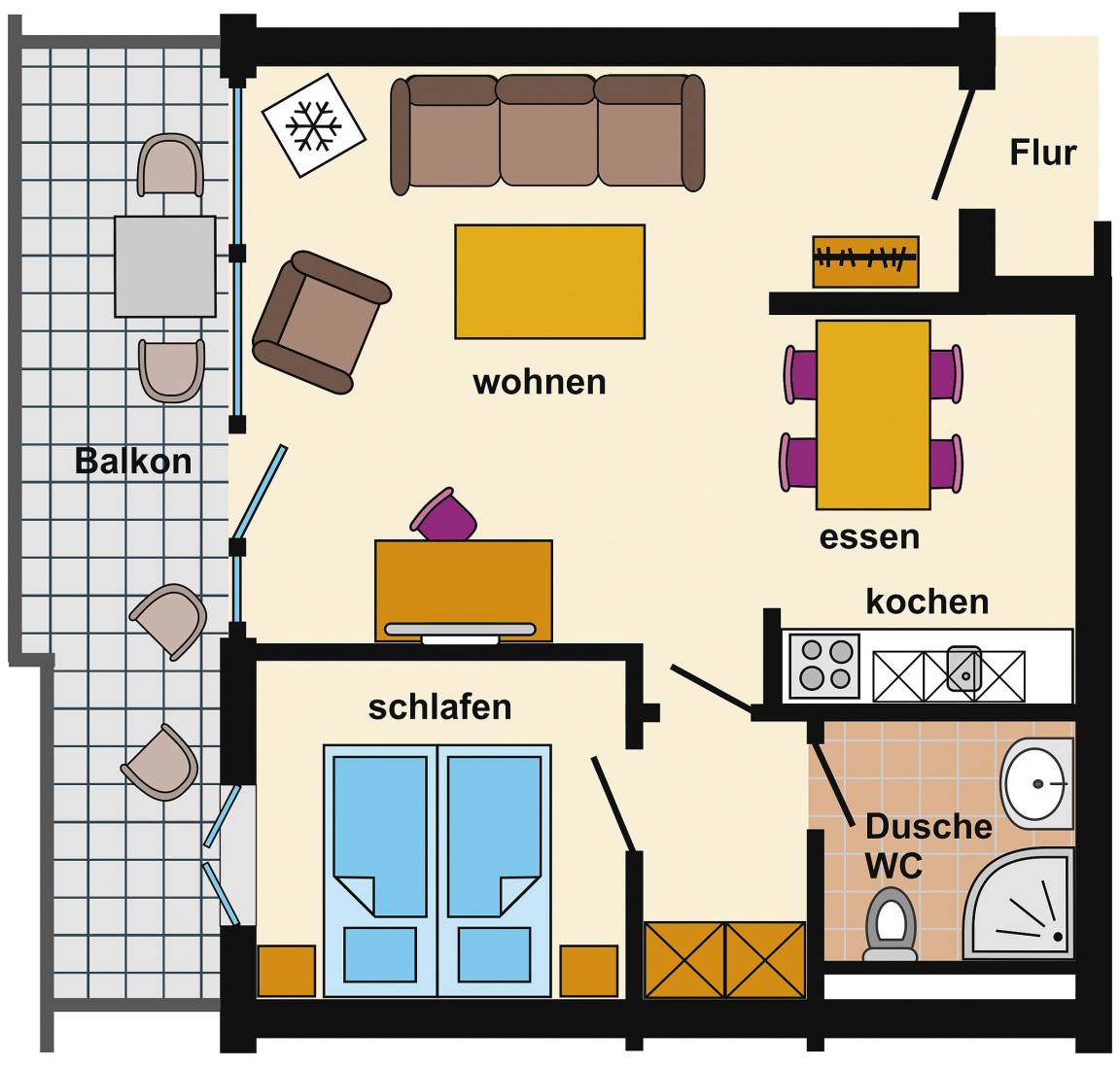 53 m² Ferienwohnung ∙ 1 Schlafzimmer ∙ 2 Gäste – Bild 14