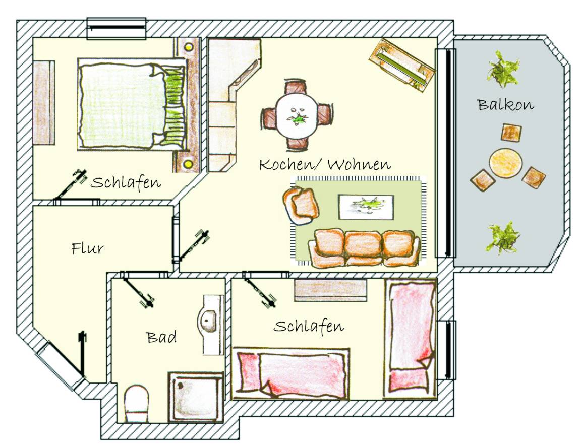 54 m² Ferienwohnung ∙ 2 Schlafzimmer ∙ 4 Gäste – Bild 15