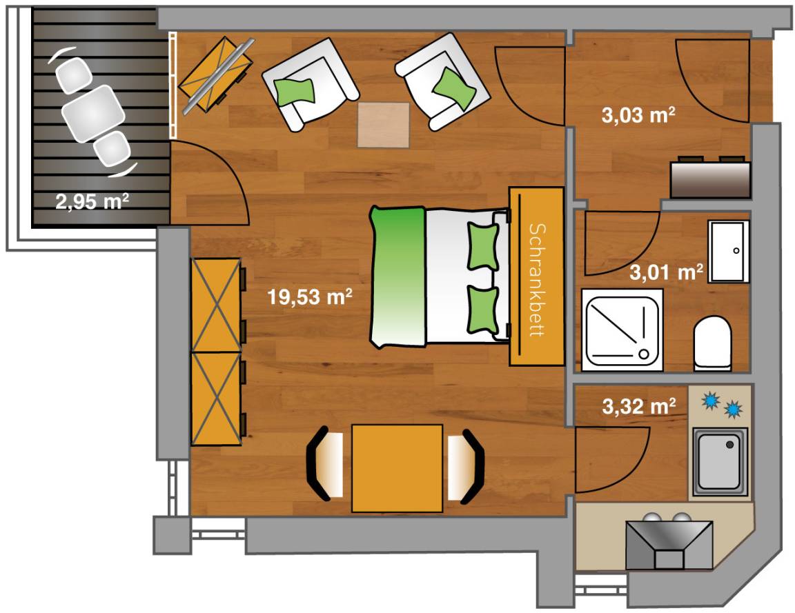 29 m² Ferienwohnung ∙ 1 Schlafzimmer ∙ 2 Gäste – Bild 7