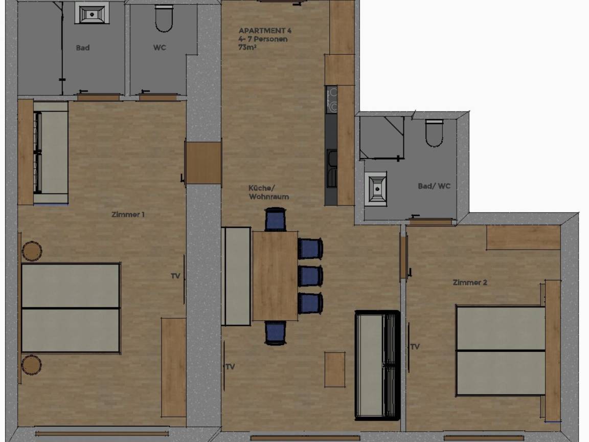 73 m² Ferienwohnung ∙ 2 Schlafzimmer ∙ 7 Gäste – Bild 12