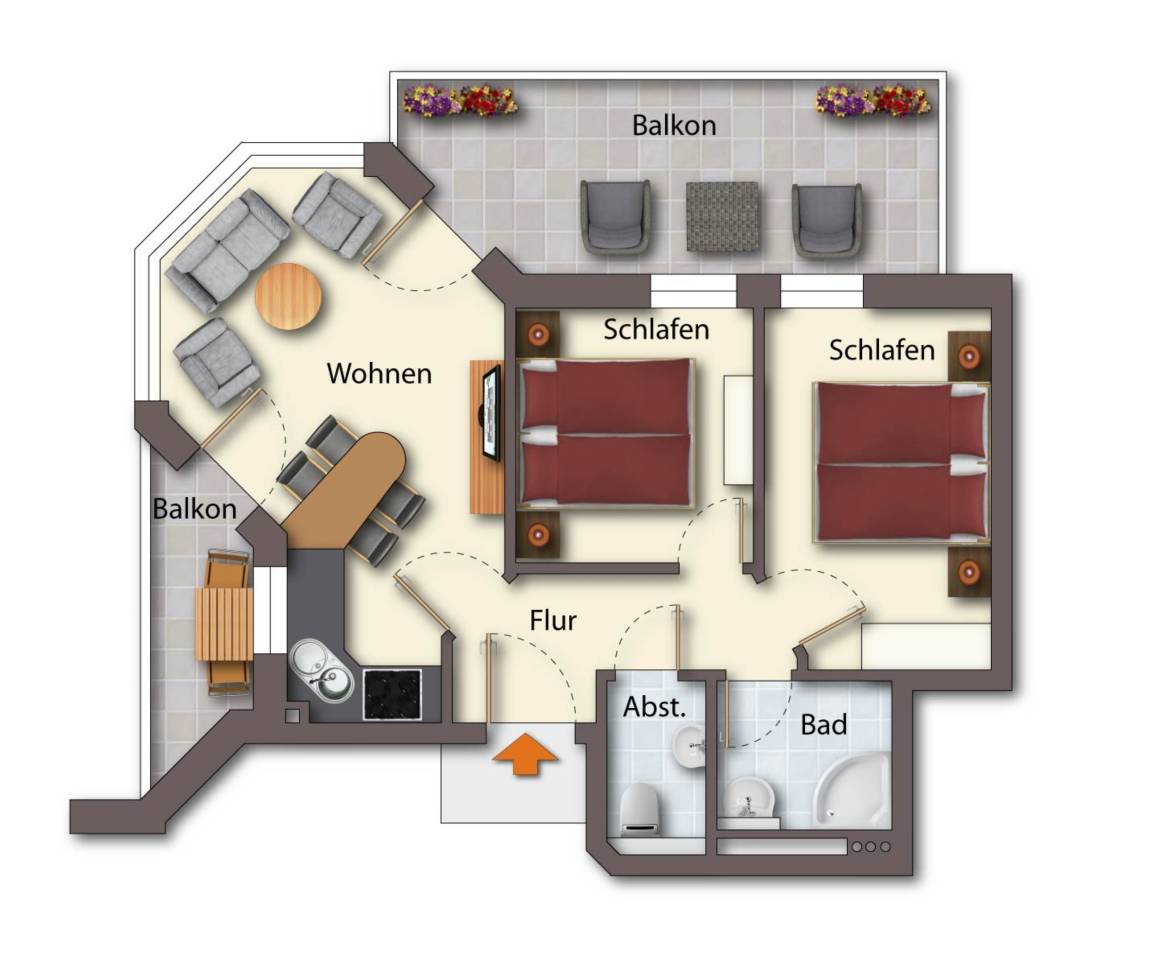 57 m² Ferienwohnung ∙ 2 Schlafzimmer ∙ 4 Gäste – Bild 19