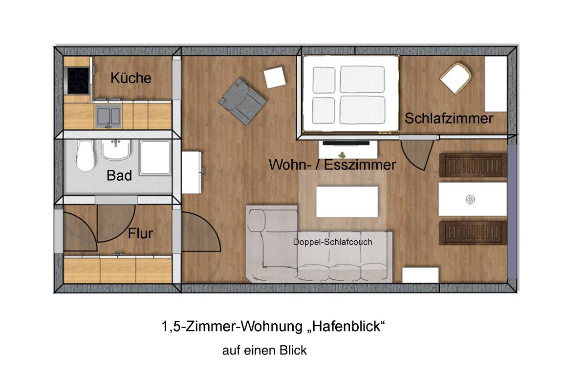 40 m² Ferienwohnung ∙ 1 Schlafzimmer ∙ 4 Gäste – Bild 9
