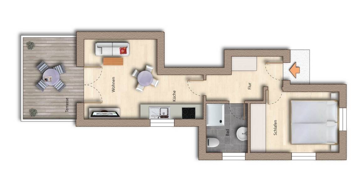 45 m² Ferienwohnung ∙ 1 Schlafzimmer ∙ 3 Gäste – Bild 8