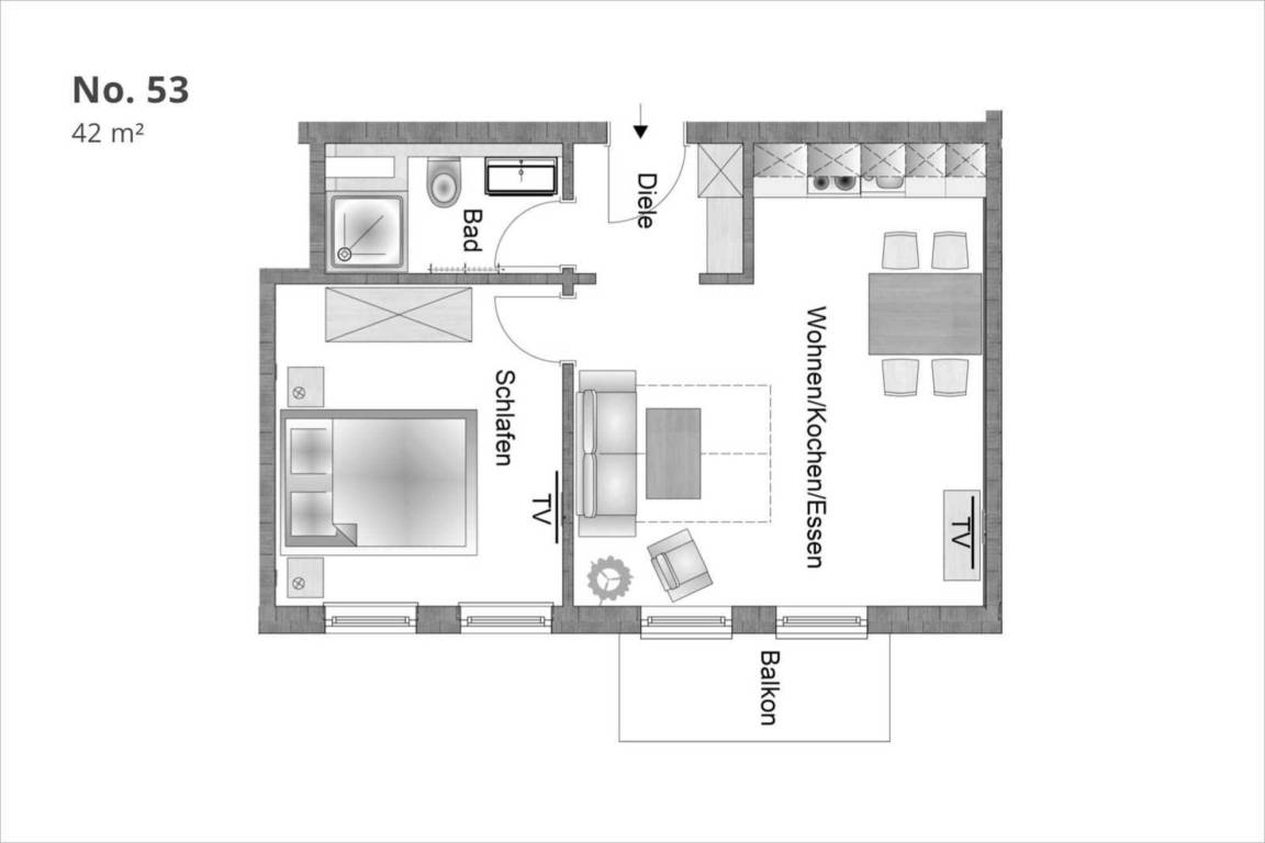 42 m² Ferienwohnung ∙ 1 Schlafzimmer ∙ 4 Gäste – Bild 11