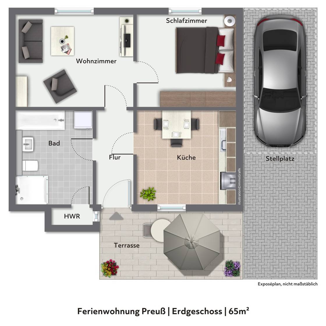 65 m² Ferienwohnung ∙ 1 Schlafzimmer ∙ 3 Gäste – Bild 3