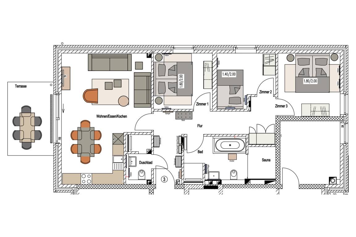 94 m² Ferienwohnung ∙ 3 Schlafzimmer ∙ 5 Gäste – Bild 15