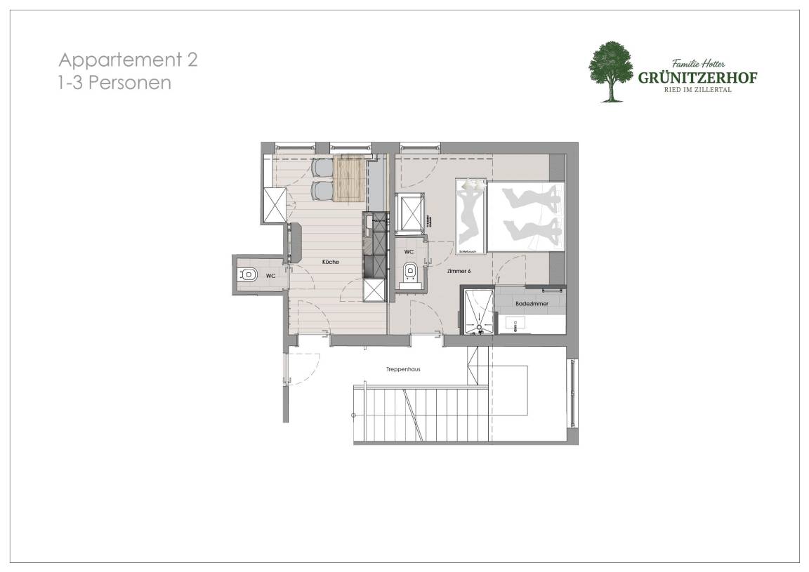 35 M² Ferienwohnung ∙ 1 Schlafzimmer ∙ 3 Gäste - Ried im Zillertal