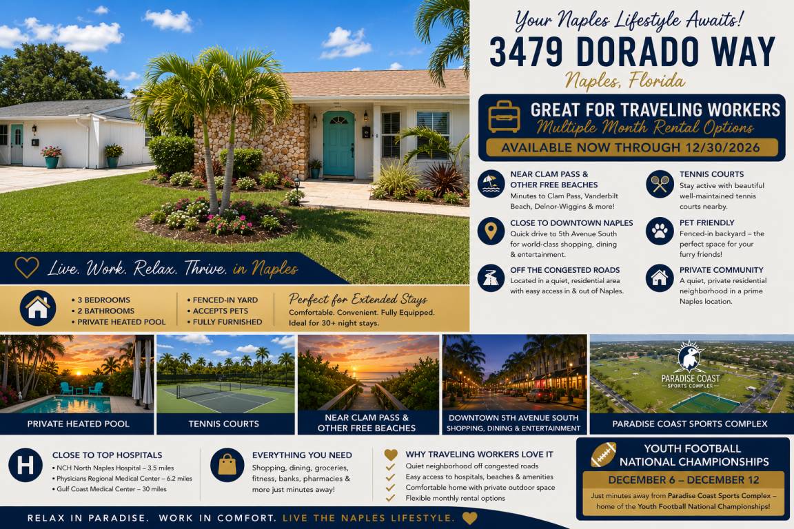 132 M² House ∙ 3 Bedrooms ∙ 6 Guests - Naples, FL