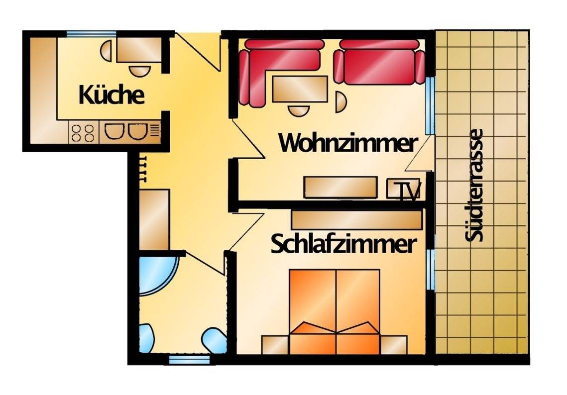 45 m² Ferienwohnung ∙ 1 Schlafzimmer ∙ 3 Gäste – Bild 6