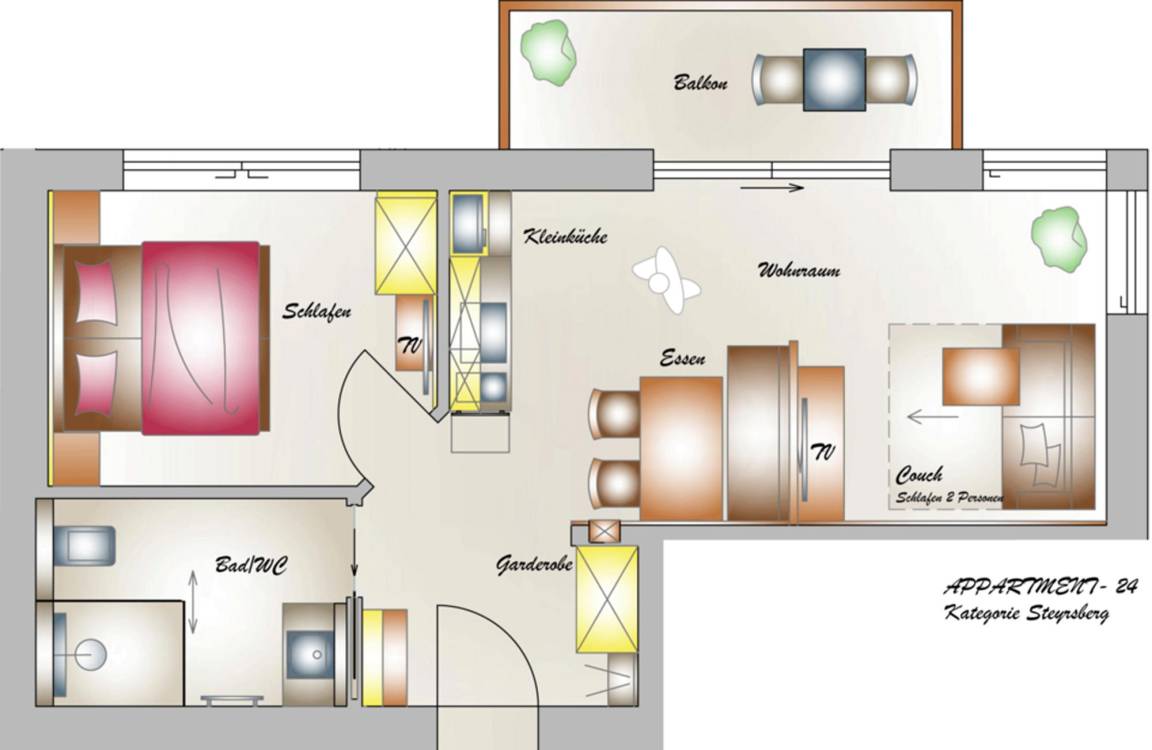 45 M² Ferienwohnung ∙ 1 Schlafzimmer ∙ 4 Gäste - Hinterstoder