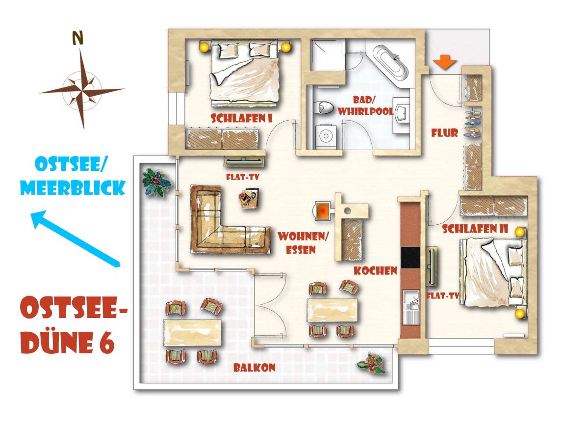 69 m² Ferienwohnung ∙ 2 Schlafzimmer ∙ 4 Gäste – Bild 3