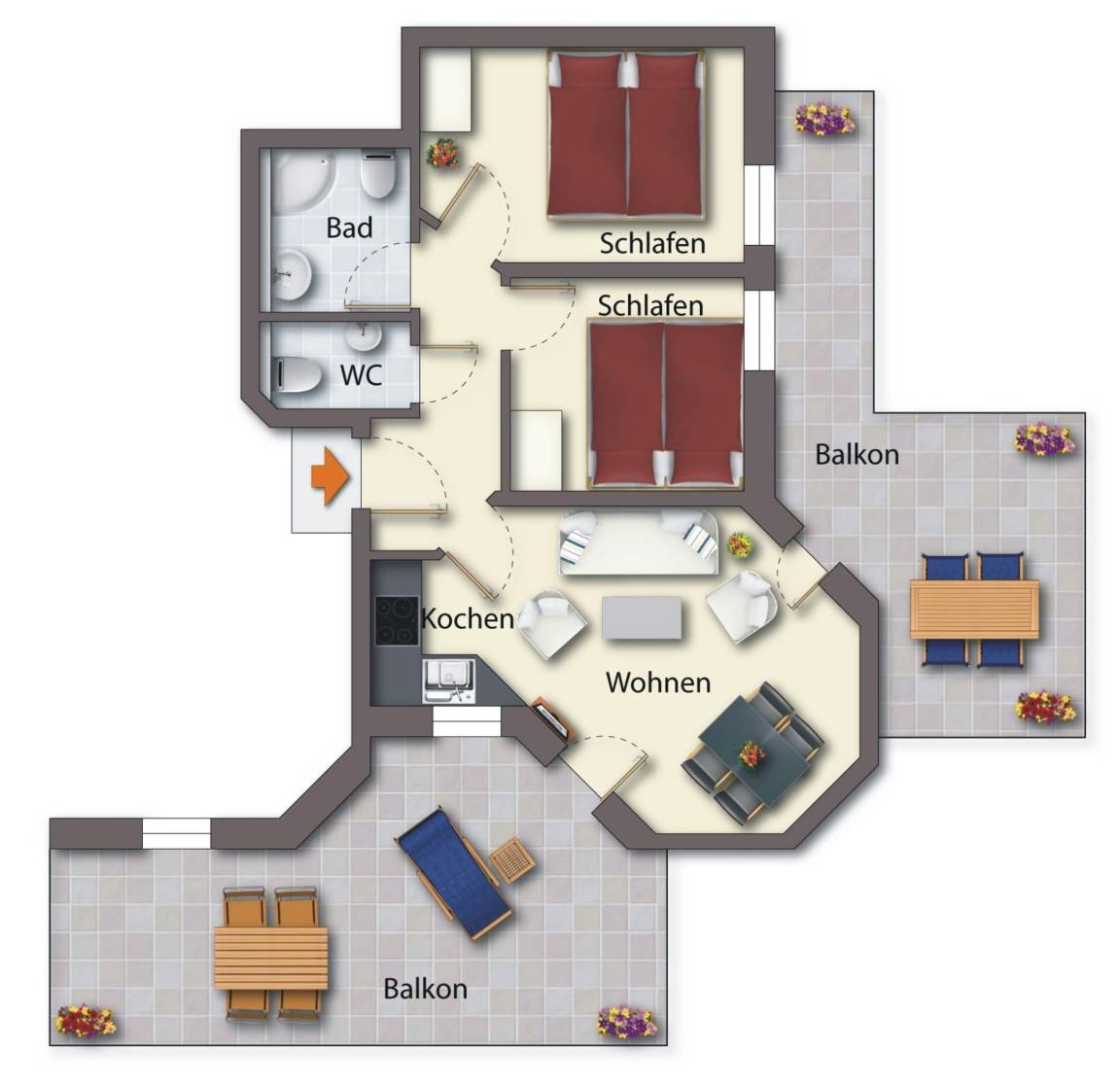 67 m² Ferienwohnung ∙ 2 Schlafzimmer ∙ 4 Gäste – Bild 19