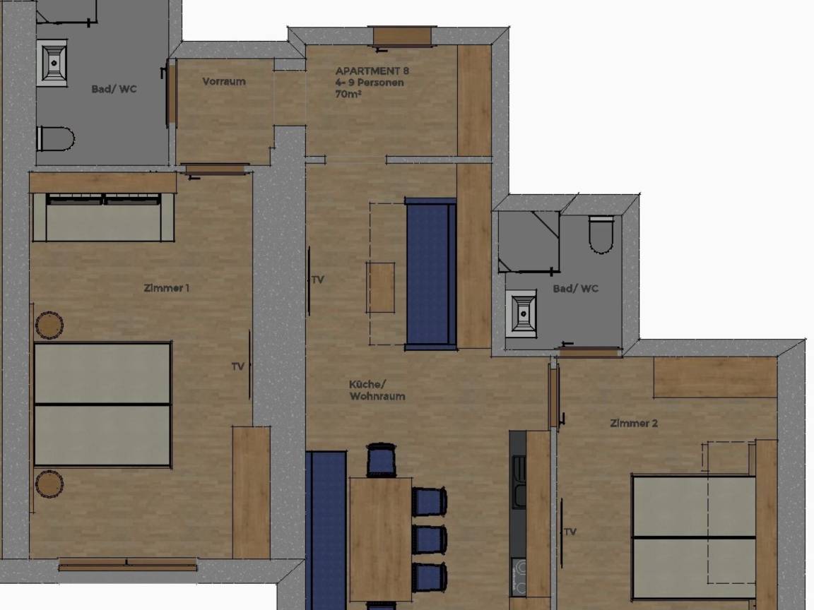 70 m² Ferienwohnung ∙ 2 Schlafzimmer ∙ 9 Gäste – Bild 13