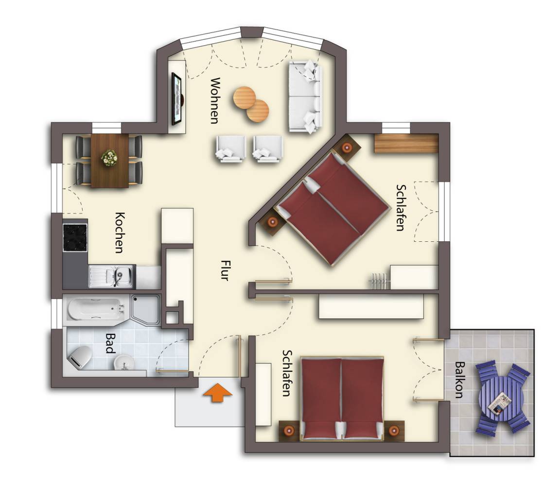 67 m² Ferienwohnung ∙ 2 Schlafzimmer ∙ 4 Gäste – Bild 21