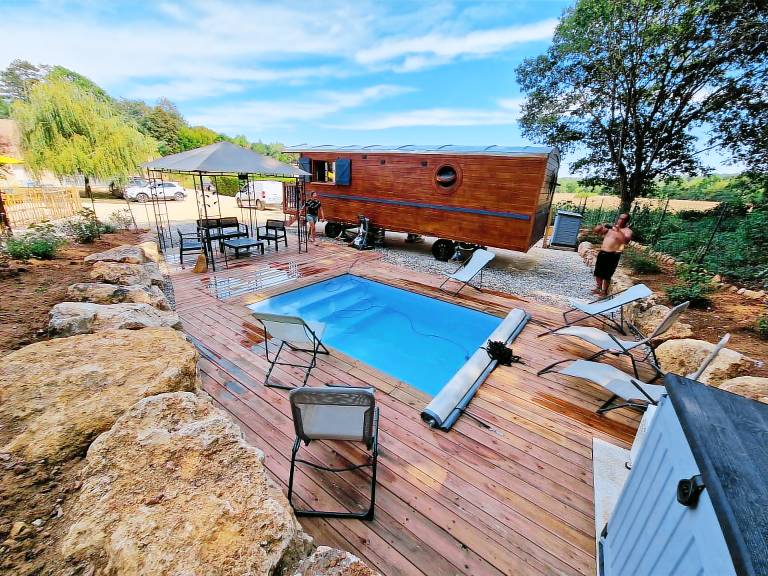 Family-oriented mobile home with yard, sauna & private pool | Pool view | Pets are welcome — photo 2