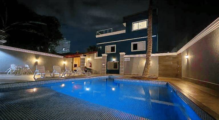 Rental apartment with garden, pool & grill in Guarujá