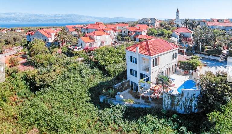 Family-oriented villa with pool, terrace & sauna | Pool view | Pet-friendly in Supetar