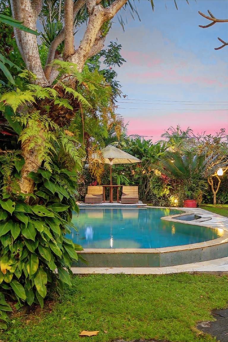 Vacation home with terrace, yard & pool in Bali