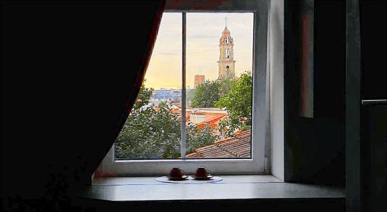 Jacuzzi overlooking the tower in Vilnius