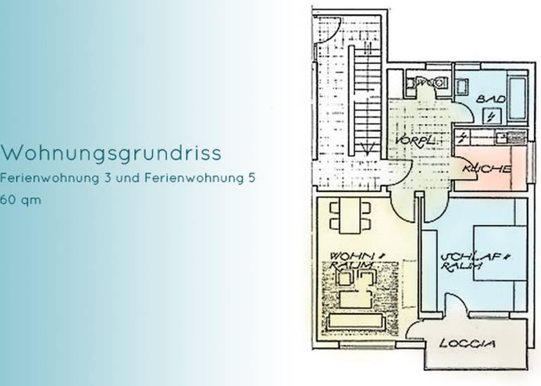 Ferienwohnung Nr 3 60 qm 1 Schlafzimmer max 4 Personen