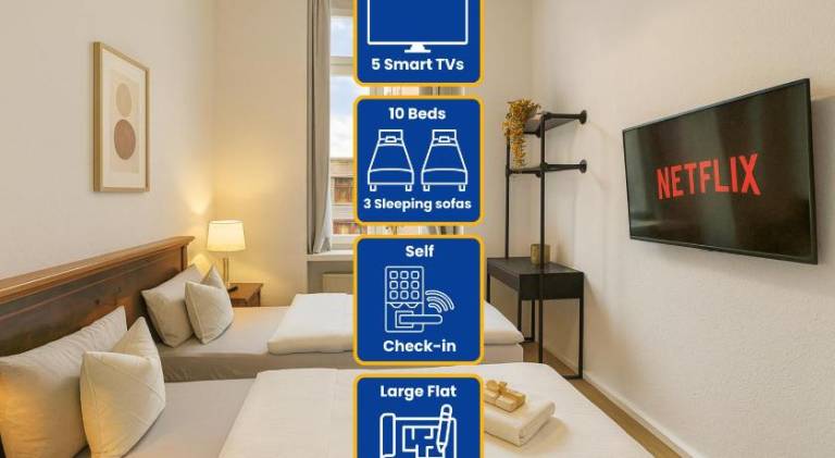 Leipzig Zentrum, Schnelles WLAN, TVs in allen 5 Zimmern, Self-Check-in, 5 Riesige Zimmer fur große G in Leipzig