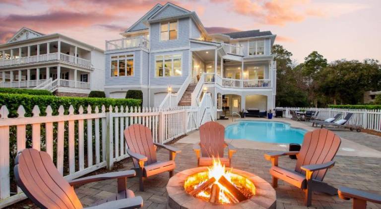 Steps to Beach Pool Hot Tub Fire Pit • 7BR Sleeps 18 Cobalt Coast in Hilton Head Island, SC