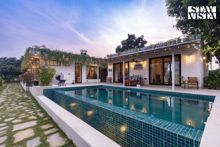 Villa with terrace, garden & private pool | Perfect for remote work | Pet-friendly in Faridabad