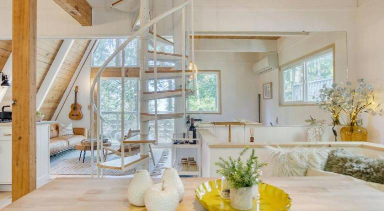 A-Frame Retreat Chic and Modern Forest Views Hammock Outdoor Dining Decks — photo 3