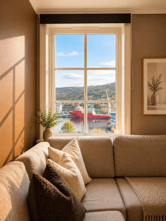Bright Nordic apartment with sea & mountain views