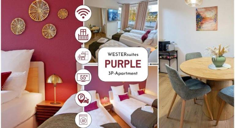WESTERsuites - Purple - 1BR Zentral Balkon WLAN 3 Betten Waschtrockner in Bremen