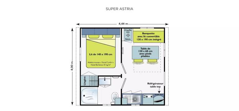 Camping Le Marqueval - Mobile home Super Astria 16.1m² - 1 Bedroom 2 people — photo 2