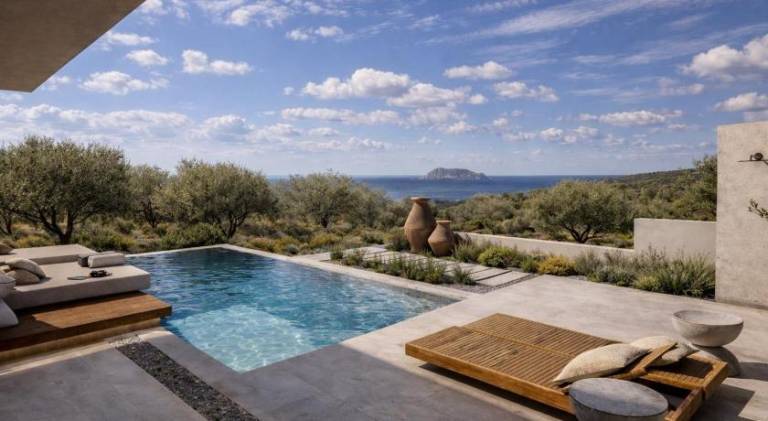 Vacation home with patio, barbecue & private pool in Chania